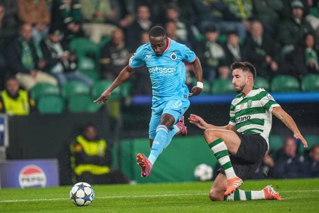Club s Carlos Forbs pictured in action during a soccer game between Portuguese Sporting Clube de Portugal and Belgian Club Brugge KV, on Wednesday 26 November 2025 in Lisboa, Portugal, on day five of the League phase of the UEFA Champions League tournament. JOMAxGARCIAxIxGISBERT  x144490408x