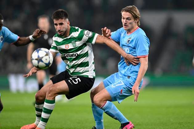 Sporting CP v Club Brugge - UEFA Champions League LISBON, PORTUGAL - NOVEMBER 26 : Inacio Goncalo defender of Sporting CP and Vermant Romeo forward of Club Brugge during the UEFA Champions League 2025 26 League Phase MD5 match between Sporting CP and Club Brugge on November 26, 2025 in Lisbon, Portugal, 26 11 2025 Lisbon Portugal  Copyright: xNicoxVereeckenx