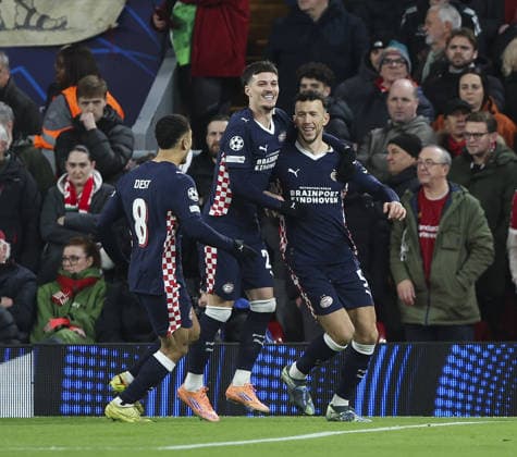 Liverpool v PSV Eindhoven, UEFA Champions League, League Phase 26.11.25 Liverpool v PSV Eindhoven, UEFA Champions League, League Phase Bradley Ormesher The Times Ivan PeriA¿i¿ of PSV scores and celebrates scoring his teams opening goal of the match from the Penalty Spot  Copyright: xBradleyxOrmesherx NINTCHDBPICT001041267397