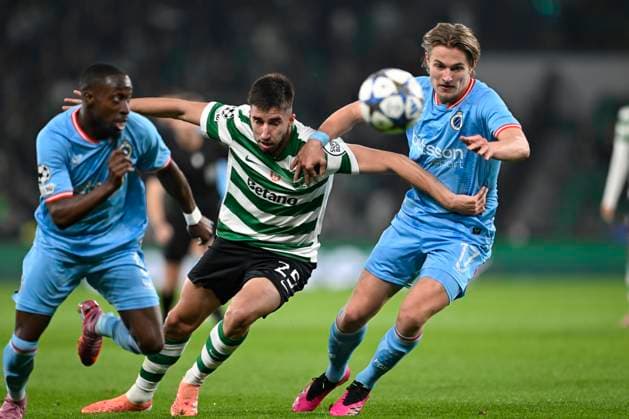 Sporting CP v Club Brugge - UEFA Champions League LISBON, PORTUGAL - NOVEMBER 26 : Inacio Goncalo defender of Sporting CP and Vermant Romeo forward of Club Brugge during the UEFA Champions League 2025 26 League Phase MD5 match between Sporting CP and Club Brugge on November 26, 2025 in Lisbon, Portugal, 26 11 2025 Lisbon Portugal  Copyright: xNicoxVereeckenx