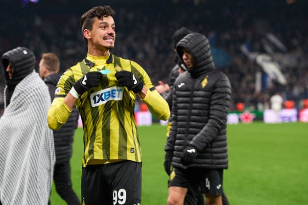 Ricardinho of FC Kairat makes a gesture to fans after the Champions League match between FC Copenhagen and FC Kairat at Parken on November 26, 2025 in Copenhagen, Denmark (Photo by Camilla Stolen Imago) Copenhagen Denmark Copyright: xCamillaxStolenx L1094309
