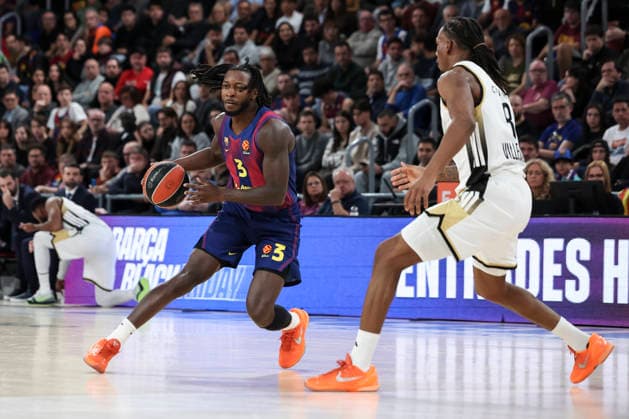 November 26, 2025, Barcelona, Barcelona, Spain: Myles Cale of FC Barcelona, Barca in action during the EuroLeague Regular Season Round 13 match played between FC Barcelona and LDLC Asvel Villeurbanne at Palau Blaugrana on November 26, 2025 in Barcelona, Spain. Barcelona Spain - ZUMAa181 20251126_zaa_a181_128 Copyright: xJavierxBorregox