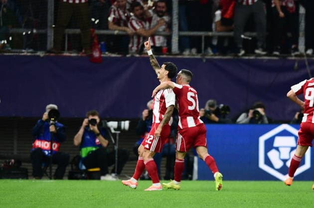 November 26, 2025, Piraeus, Piraeus, Greece: Chiquinho of Olympiacos celebrates a goal during the UEFA Champions League 2025 26 League Phase MD5 match between Olympiacos FC and Real Madrid C.F. at Stadio Georgios Karaiskakis on November 26, 2025 in Piraeus, Greece. Piraeus Greece - ZUMAa181 20251126_zaa_a181_159 Copyright: xEurokinissix