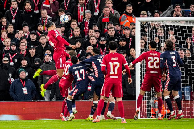 LIVERPOOL, ENGLAND - NOVEMBER 26: Virgil van Dijk of Liverpool heads the ball during the UEFA Champions League 2025 26 League Phase MD5 match between Liverpool FC and PSV Eindhoven at Anfield on November 26, 2025 in Liverpool, England. (Photo by Rene Nijhuis) SPO  Copyright: xRenexNijhuis