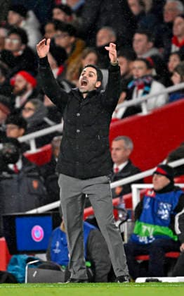 26 11 2025, Football UEFA Championsleague 2025 2026 Preliminary Round 5 Matchday, FC Arsenal FC Bayern Munich, at Emirates Stadium London England Coach Mikel Arteta FC Arsenal gesticulates DFL and DFB regulations prohibit any use of photographs as image sequences and or quasi video