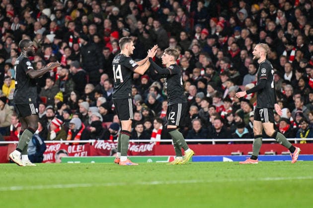 UEFA Champions League Arsenal FC FC Bayern Munich 26 11 2025 LONDON, ENGLAND 26 NOVEMBER Bayenr celebrate after Lennart KARL FC Bayern Munich 42 Goal Goal scorer Happy during the league match between Arsenal London and FC Bayern Munich on matchday 5 of the UEFA Champions League at the Emirates Stadium on 26 11 2025 Copyright: xBEAUTIFULxSPORTS Goldbergx