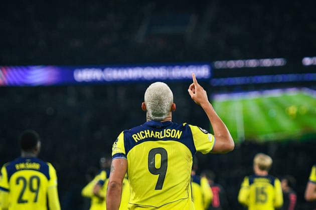 Champions League PSG vs Tottenham Hotspur F.C - FA Tottenham Hotspur’s forward Richarlison celebrates scoring a goal during the UEFA Champions League football match between Paris Saint-Germain and Tottenham Hotspur F.C at the Parc des Princes Stadium in Paris on November 26, 2025. Photo by Firas Abdullah ABACAPRESS.COM Paris Ile-de-France France  Copyright: xAbdullahxFiras ABACAx
