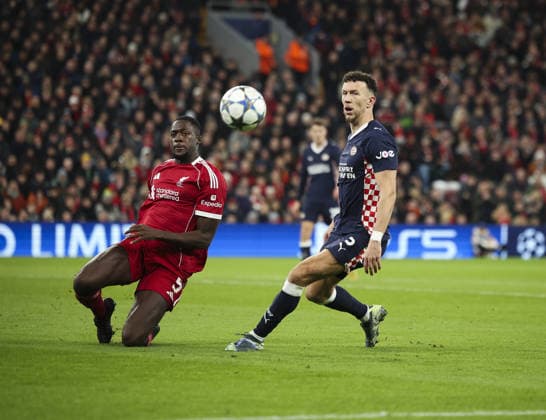 Liverpool v PSV Eindhoven, UEFA Champions League, League Phase 26.11.25 Liverpool v PSV Eindhoven, UEFA Champions League, League Phase Bradley Ormesher The Times Ivan PeriA¿i¿ of PSV has shot blocked by Ibrahima Konaté of Liverpool  Copyright: xBradleyxOrmesherx NINTCHDBPICT001041279194