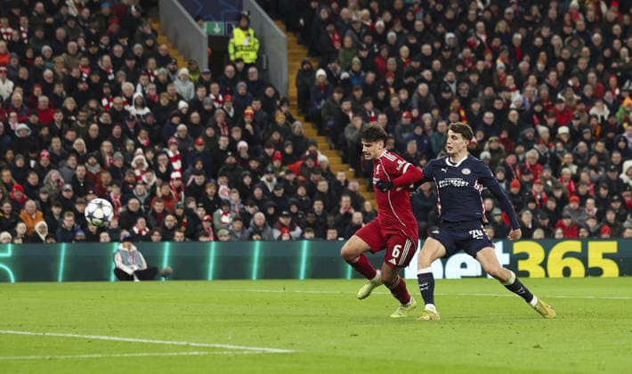 Liverpool v PSV Eindhoven, UEFA Champions League, League Phase 26.11.25 Liverpool v PSV Eindhoven, UEFA Champions League, League Phase Bradley Ormesher The Times Guus Til of PSV scores and celebrates scoring his teams 2nd goal  Copyright: xBradleyxOrmesherx NINTCHDBPICT001041279581