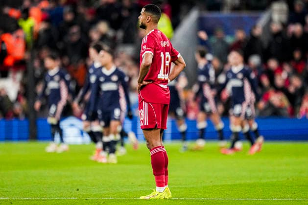 LIVERPOOL, ENGLAND - NOVEMBER 26: Cody Gakpo of Liverpool looks dejected after conceding his sides second goal during the UEFA Champions League 2025 26 League Phase MD5 match between Liverpool FC and PSV Eindhoven at Anfield on November 26, 2025 in Liverpool, England. (Photo by Rene Nijhuis) SPO  Copyright: xRenexNijhuis