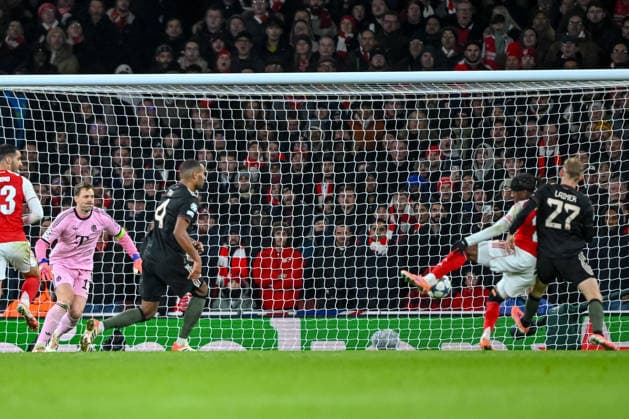 Noni Madueke Arsenal FC scores his team s second goal during the UEFA Champions League 2025 26 League Phase MD5 match between Arsenal FC and FC Bayern München at Arsenal Stadium on November 26, 2025 in London, United Kingdom Photo by Harry Langer DeFodi Images
