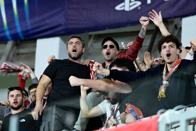November 26, 2025, Limassol, Limassol, Cyprus: Fans of Monaco react durimg the UEFA Champions League phase matchday 5 game beetwen Pafos FC and Monaco FC at Alphamega Stadium in Kolossi,Limassol,Cyprus on 26 of November r 2025 Limassol Cyprus - ZUMAk195 20251126_znp_k195_039 Copyright: xXenophonxKarakalosx