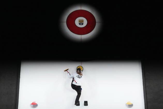 November 26, 2025, Halifax, Ns, Canada: Rachel Homan delivers a stone from the hack during Canadian Olympic curling trials action against Team Einarson in Halifax, Wednesday, Nov. 26, 2025. Rachel Homan, Kerri Einarson  - ZUMAc35_ 20251126_zaf_c35_094 Copyright: xDarrenxCalabresex