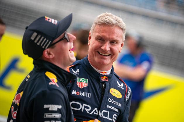 November 27, 2025, Adelaide, South Australia, Australia: Former Formula 1 driver DAVID COULTHARD cracks a joke at Repco Supercars Championship driver WILLIAM BROWN for Red Bull Ampol Racing in the pits and garages on Thursday at the BP Ultimate Adelaide Grand Final. Adelaide Australia - ZUMAf186 20251127_zsp_f186_026 Copyright: xJamesxForresterx