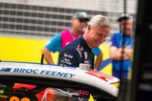 November 27, 2025, Adelaide, South Australia, Australia: Former Formula 1 driver DAVID COULTHARD inspects the Supercar driven by Repco Supercars Championship driver BROC FEENEY for Red Bull Ampol Racing in the pits and garages on Thursday at the BP Ultimate Adelaide Grand Final. Adelaide Australia - ZUMAf186 20251127_zsp_f186_027 Copyright: xJamesxForresterx