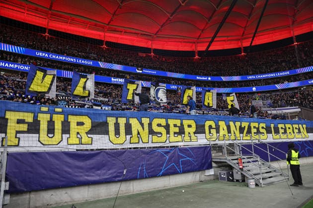 UEFA Champions League Eintracht Frankfurt Atalanta Bergamo on 26 11 2025 at Deutsche Bank Park in Frankfurt The Atalanta fans from Bergamo with a choreo, choreography, choreography MH