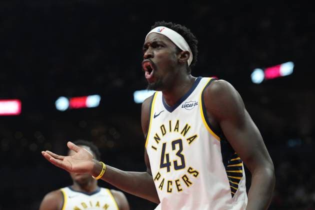 November 26, 2025, Toronto, On, CAN: Indiana Pacers forward Pascal Siakam (43) reacts during first half NBA, Basketball Herren, USA Cup basketball action against the Toronto Raptors in Toronto on Wednesday, November 26, 2025. Pascal Siakam  - ZUMAc35_ 20251126_zaf_c35_147 Copyright: xChrisxYoungx