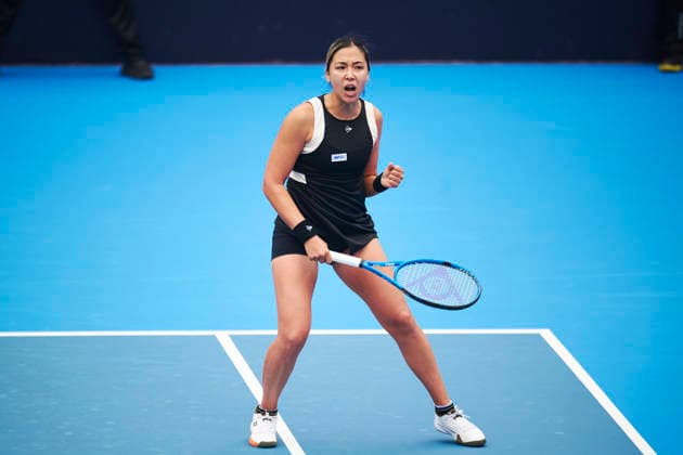 CHENGDU, CHINA - NOVEMBER 26: Zarina Diyas of Kazakhstan reacts in the Women s Singles first round match against Yao Xinxin of China on day 3 of 2026 Australian Open Asia-Pacific Wildcard Playoffs at the Sichuan International Tennis Centre on November 26, 2025 in Chengdu, Sichuan Province of China.  Copyright: xVCGx 111606116858