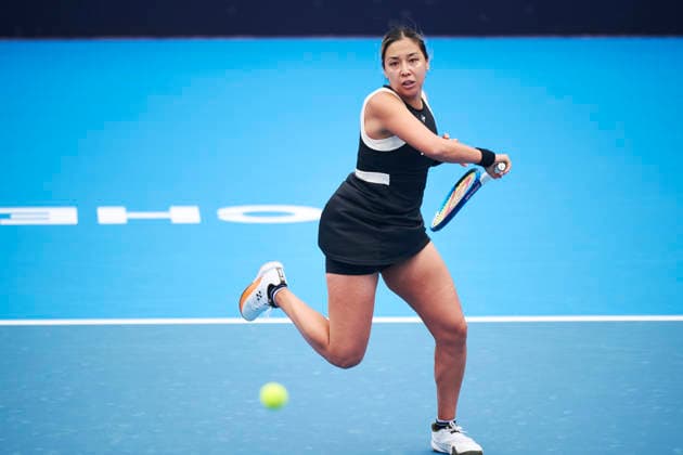 CHENGDU, CHINA - NOVEMBER 26: Zarina Diyas of Kazakhstan competes in the Women s Singles first round match against Yao Xinxin of China on day 3 of 2026 Australian Open Asia-Pacific Wildcard Playoffs at the Sichuan International Tennis Centre on November 26, 2025 in Chengdu, Sichuan Province of China.  Copyright: xVCGx 111606116862