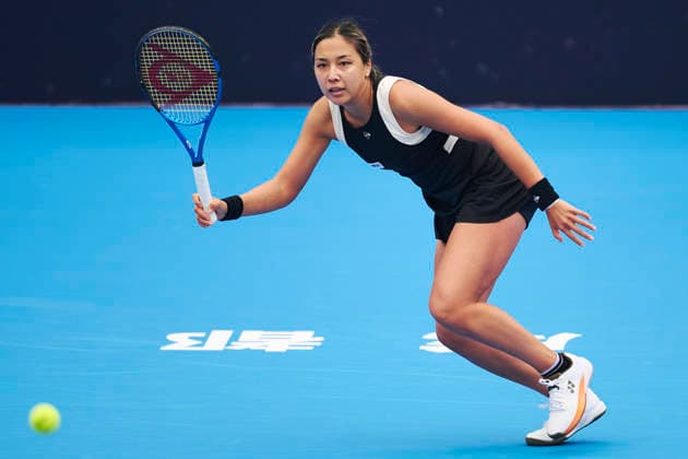 CHENGDU, CHINA - NOVEMBER 26: Zarina Diyas of Kazakhstan competes in the Women s Singles first round match against Yao Xinxin of China on day 3 of 2026 Australian Open Asia-Pacific Wildcard Playoffs at the Sichuan International Tennis Centre on November 26, 2025 in Chengdu, Sichuan Province of China.  Copyright: xVCGx 111606116863