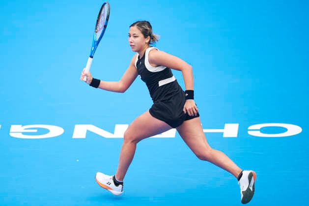 CHENGDU, CHINA - NOVEMBER 26: Zarina Diyas of Kazakhstan competes in the Women s Singles first round match against Yao Xinxin of China on day 3 of 2026 Australian Open Asia-Pacific Wildcard Playoffs at the Sichuan International Tennis Centre on November 26, 2025 in Chengdu, Sichuan Province of China.  Copyright: xVCGx 111606116844