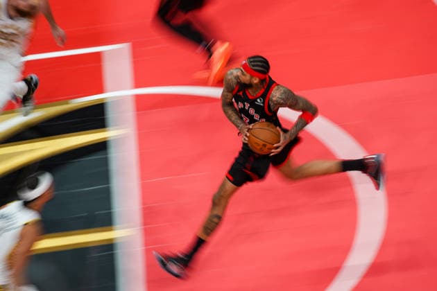 Indiana Pacers vs Toronto Raptors TORONTO, CANADA - NOVEMBER 26 : Brandon Ingram (3) of Toronto Raptors in action during the 2025 Emirates NBA, Basketball Herren, USA Cup basketball game between Indiana Pacers and Toronto Raptors at the Scotiabank Arena on November 26, 2025 in Toronto, Ontario, Canada. Mert Alper Dervis Anadolu Ontario Canada. Editorial use only. Please get in touch for any other usage.  Copyright: x2025xAnadoluxMertxAlperxDervisx