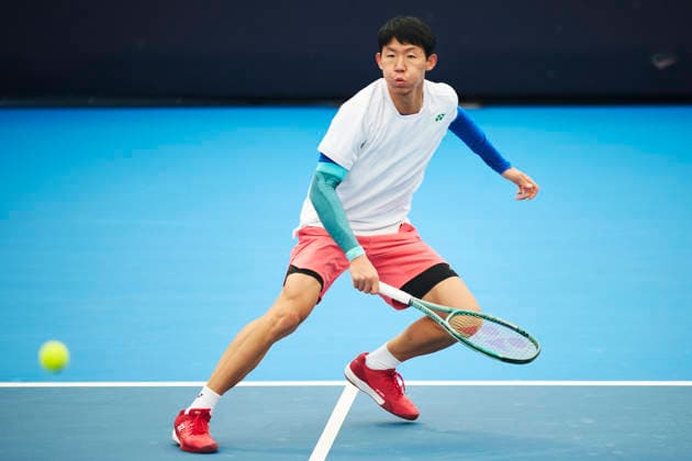 CHENGDU, CHINA - NOVEMBER 26: Cui Jie of China competes in the Men s Singles first round match against Yosuke Watanuki of Japan on day 3 of 2026 Australian Open Asia-Pacific Wildcard Playoffs at the Sichuan International Tennis Centre on November 26, 2025 in Chengdu, Sichuan Province of China.  Copyright: xVCGx 111606114841