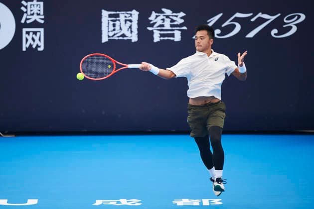 CHENGDU, CHINA - NOVEMBER 26: Sun Fajing of China competes in the Men s Singles first round match against Akira Santillan of Japan on day 3 of 2026 Australian Open Asia-Pacific Wildcard Playoffs at the Sichuan International Tennis Centre on November 26, 2025 in Chengdu, Sichuan Province of China.  Copyright: xVCGx 111606108933