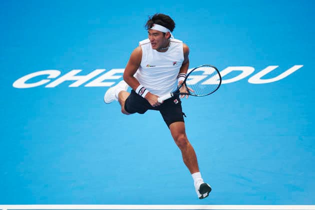 CHENGDU, CHINA - NOVEMBER 25: Bu Yunchaokete of China in action in the Men s Singles first round match against Yang Zijiang of China on day 2 of 2026 Australian Open Asia-Pacific Wildcard Playoffs at the Sichuan International Tennis Centre on November 25, 2025 in Chengdu, Sichuan Province of China.  Copyright: xVCGx 111606016873