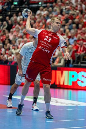 Aalborg Handball v HBC Nantes, EHF Champions League, Aalborg, Denmark Aalborg, Denmark. 26th, November 2025. Buster Juul (23) of Aalborg Handball seen during the EHF Champions League match between Aalborg Handball and HBC Nantes at Sparekassen Danmark Arena in Aalborg. Denmark, Aalborg  Copyright: xGonzalesxPhoto MadsxAndersenx