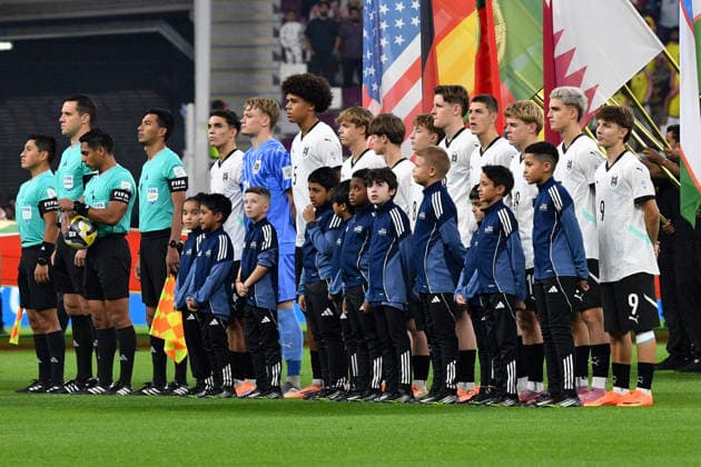 SOCCER - 2025 FIFA U17, U 17 World Cup DOHA,QATAR,27.NOV.25 - SOCCER - FIFA Under 17 World Cup Qatar 2025, final, Portugal vs Austria. Image shows team AUT.  GEPAxpictures xRanjithxKumar