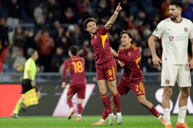 UEFA Europa League AS Roma vs Football Club Midtjylland Roma™s French midfielder Neil El Aynaoui celebrates after scoring a goal during UEFA Europa League first round day 5 football match AS Roma vs Football Club Midtjylland at the Olimpic Stadium in Rome, on November 27, 2025. _BPH1891 Copyright: xAntonioxBalascox
