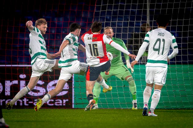 SC Feyenoord Rotterdam forwarder Leo Sauer during the match SC Feyenoord Rotterdam vs Celtic FC at the Feyenoord stadium De Kuip for the Europa League League phase Matchday 5 season 2025 2026 in ROTTERDAM, Netherlands on 27 november 2025, photo by Marcel van Dorst EYE4images DeFodi Images