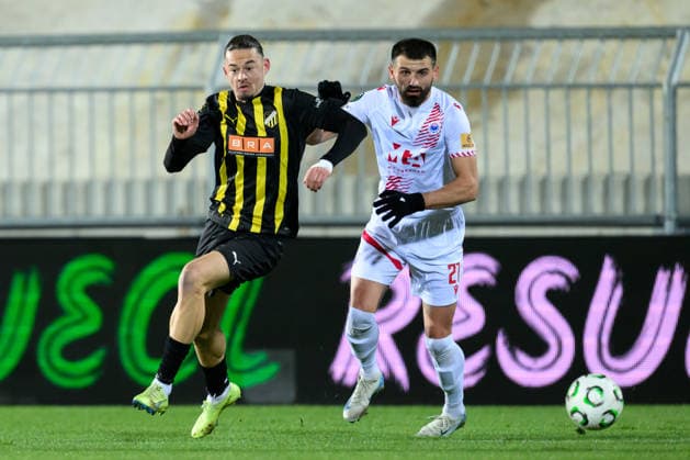 251127 Amor Layouni of Häcken and Slobodan Jakovljevic of Zrinjski Mostar during the UEFA Conference League between Zrinjski Mostar and Häcken on November 27, 2025 in Mostar Photo Daniel Stiller BILDBYRAN kod DS DS0531 fotboll football soccer fotball uefa conference league conference league zrinjski mostar häcken bbeng bbauto  Copyright: DANIELxSTILLER BB251127DS016