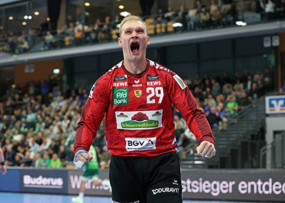 27 11 2025, xovx, Handball Daikin Handball Bundesliga, HSG Wetzlar Rhein Neckar Löwen Cheers for David Späth Rhein Neckar Löwen Wetzlar Buderus Arena Hessen Germany EN