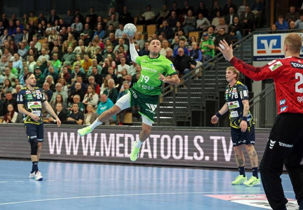 27 11 2025, xovx, Handball Daikin Handball Bundesliga, HSG Wetzlar Rhein Neckar Löwen v l Patrick Groetzki Rhein Neckar Löwen , Ahmet Nafea HSG Wetzlar , Edwin Aspenbäck Rhein Neckar Löwen , David Späth Rhein Neckar Löwen Wetzlar Buderus Arena Hessen Germany EN