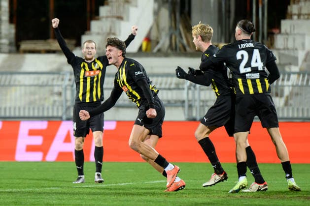 251127 Silas Andersen of Häcken celebrates after 0 1 during the UEFA Conference League between Zrinjski Mostar and Häcken on November 27, 2025 in Mostar Photo Daniel Stiller BILDBYRAN kod DS DS0531 fotboll football soccer fotball uefa conference league conference league zrinjski mostar häcken bbeng bbauto jubel  Copyright: DANIELxSTILLER BB251127DS018