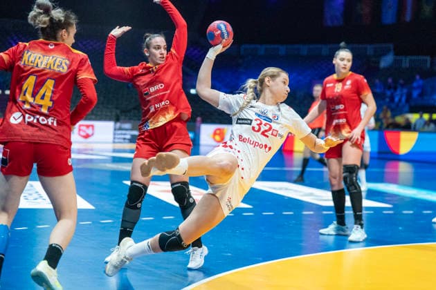 2025-11-27 Romania vs Croatia ROTTERDAM, NETHERLANDS - NOVEMBER 27: Ana Malec of Croatia during the IHF Worldchampionship 2025 match for women, between Romania and Croatia at Ahoy on November 27, 2025 in Rotterdam, Netherlands. Rotterdam Ahoy Netherlands Content not available for redistribution in The Netherlands directly or indirectly through any third parties. Copyright: xHenkxSeppenx