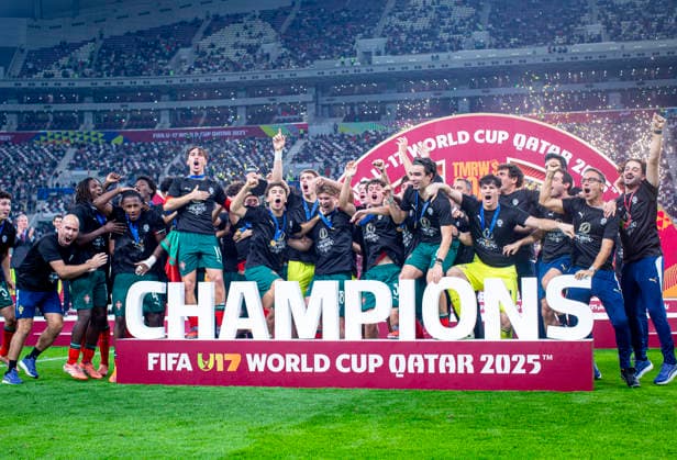 World Cup Football FIFA U17, U 17 U 17 U 17 U 17 World Championship Qatar 2025, Portugal vs Austria Final Portugal becomes world champion after goal to 1 0 by ANISIO CABRAL Joy, emotions, jubilation Copyright: xRedhaxHosnixSegganix