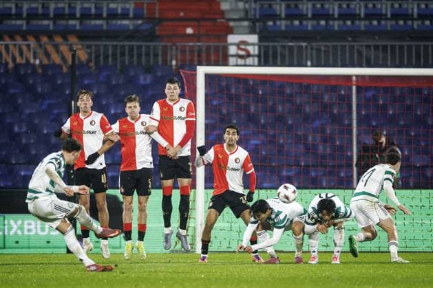 ROTTERDAM - Arne Engels of Celtic FC takes a free kick during the Europa League match between Feyenoord and Celtic FC at Feyenoord Stadion de Kuip on November 27, 2025, in Rotterdam, Netherlands. ANP KOEN VAN WEEL UEFA Champions League Matchday 5 2025-2026 xVIxANPxSportx xxANPxIVx 543232911 originalFilename: 543232911.jpg