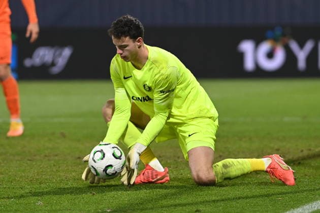 Goalkeeper Zan-Luk Leban (Celje) in action during the Football UEFA Conference League, 4th round match: Sigma Olomouc vs NK Celje in Olomouc, Czech Republic, November 27, 2025. (CTKxPhoto LudekxPerina) CTKPhotoP2025112707738  CTKPhotoP2025112707738