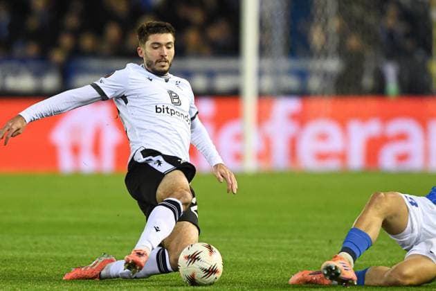 FC Basel s Leo Leroy pictured in action during a soccer game between Belgian KRC Genk and Swiss FC Basel, on Thursday 27 November 2025, in Genk, on the fifth game (out of 8) in the league phase of the UEFA Europa League competition. JILLxDELSAUX  x144743132x