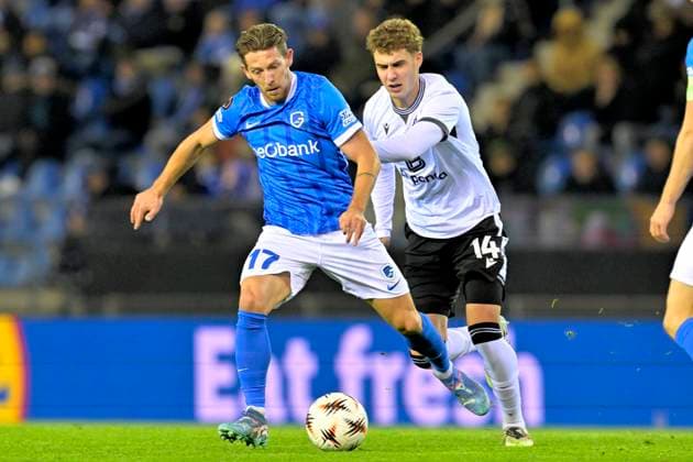 KRC Genk v Basel - UEFA Europa League GENK, BELGIUM - NOVEMBER 27 : Hrosovsky Patrik midfielder of KRC Genk and Andrej Ba anin midfielder of Basel during the UEFA Europa League 2025 26 League Phase MD5 match between KRC Genk and Basel on November 27, 2025 in Genk, Belgium, 27 11 2025 Genk Belgium  Copyright: xSesx