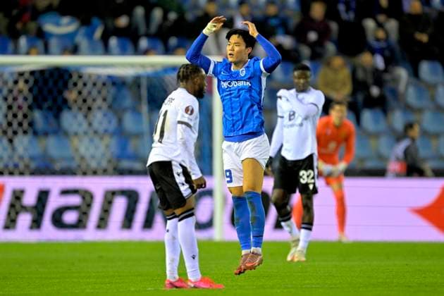 KRC Genk v Basel - UEFA Europa League GENK, BELGIUM - NOVEMBER 27 : Oh Hyeon-Gyu forward of KRC Genk celebrates scoring a goal during the UEFA Europa League 2025 26 League Phase MD5 match between KRC Genk and Basel on November 27, 2025 in Genk, Belgium, 27 11 2025 Genk Belgium  Copyright: xSesx