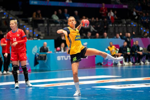 Handball I Women I World Championship I Preliminary round I 1 Matchday I Sweden Czech Republic I 27 11 2025 Nathalie Mari Hagman 24, Sweden on the seven-meter penalty Stuttgart Porsche Arena Baden Württemberg Germany Copyright: xLobeca MaxxPetershansx