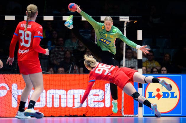 Handball, Womens World Championship, Group G Sweden Czech Republic Johanna Bundsen Sweden , Charlotte Cholevova Czech Republic Stuttgart Porsche Arena Baden Württemberg Germany