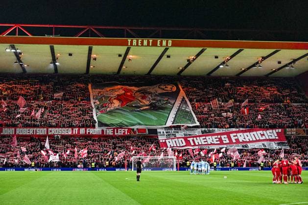 27th November 2025; The City Ground, Nottingham, England; UEFA Europa League Football, Nottingham Forest versus Malmo FF; Banners at The City Ground depicting the 1979 European cup final between the two teams  GodfreyxPitt