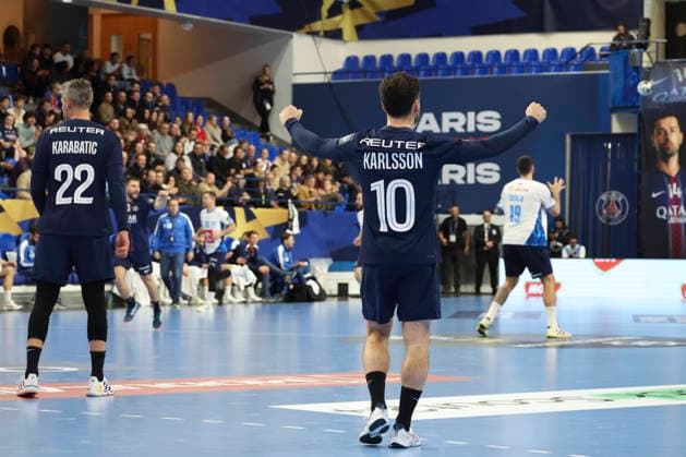 HANDBALL : Paris Saint Germain Vs Wisla Plock - Ligue des Champions - 27 11 2025 Sebastian Karlsson (Paris Saint Germain) - Luka Karabatic (Paris Saint Germain) ParisFrance  Copyright: xMichaelxBaucherx