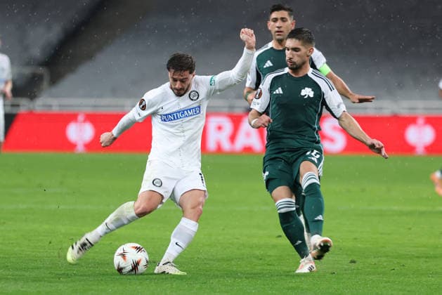 SOCCER - UEFA EL, Panathinaikos vs Sturm GRAZ,AUSTRIA,27.NOV.25 - SOCCER - UEFA Europa League, Panathinaikos Athen vs SK Sturm Graz. Image shows the goal of Otar Kiteishvili (Sturm) and Adam Gnezda Cerin (Panathinaikos).  GEPAxpictures xChrisxBauer
