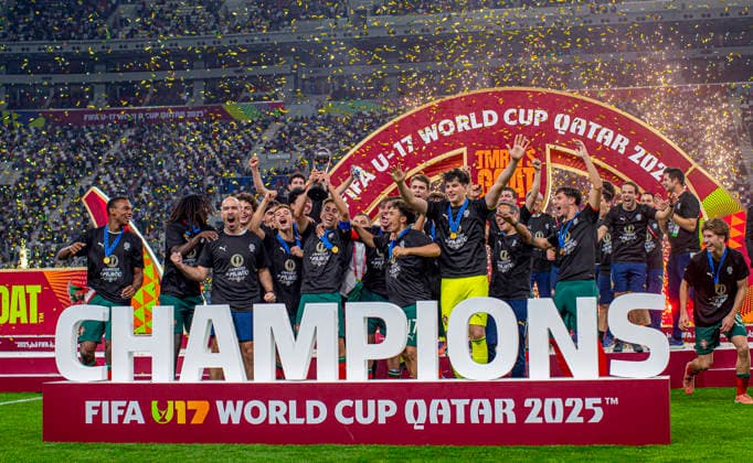 World Cup Football FIFA U17, U 17 World Championship Qatar 2025, Portugal vs Austria Final Portugal becomes world champion after beating Austria 1-0 with a goal by ANISIO CABRAL Joy, emotions, jubilation Award ceremony Copyright: xRedhaxHosnixSegganix